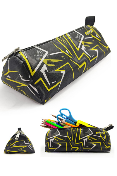 Limmy Pencil Case Camouflage Black Triangle Pencil Case Jumbo Vegan Leather Pen Holder