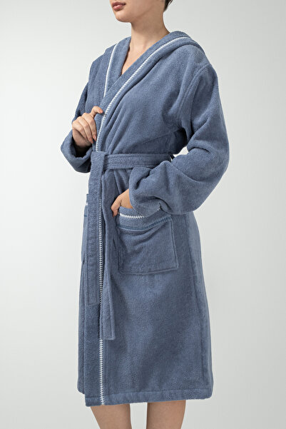 COTTONMANIA Profundo Robe Sky - Ekstra Yumuşak, Modern Ve Özel Tasarım %100 Pamuk Unisex Kapuşonlu Bornoz