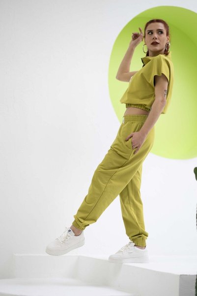 Mood Lab Pantaloni de sport pentru femei cu talie înaltă cu picior elastic