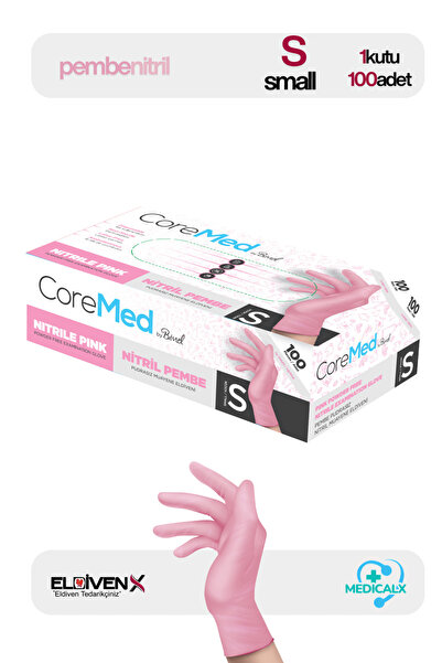 Medicalx Toz Pembe Nitril Muayene Eldiveni Pudrasız 100’lü Paket - Small