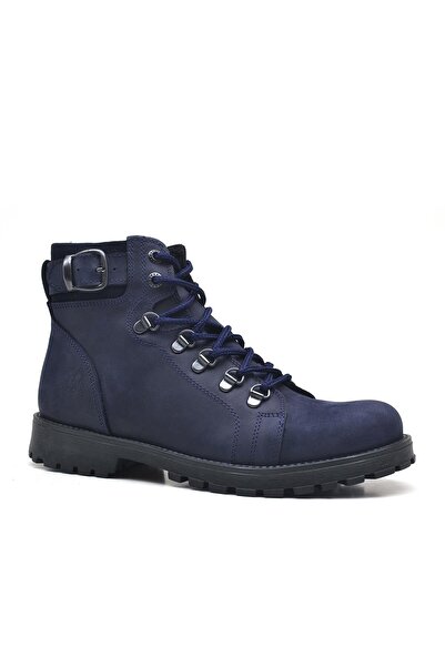 Rakerplus Griffon Genuine Leather Navy Blue Zippered Boots