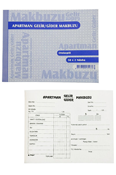 ÖZKAN Otokopili Apartman Gelir Gider Makbuzu 50 X 2 Nüsha A5 Boyutunda