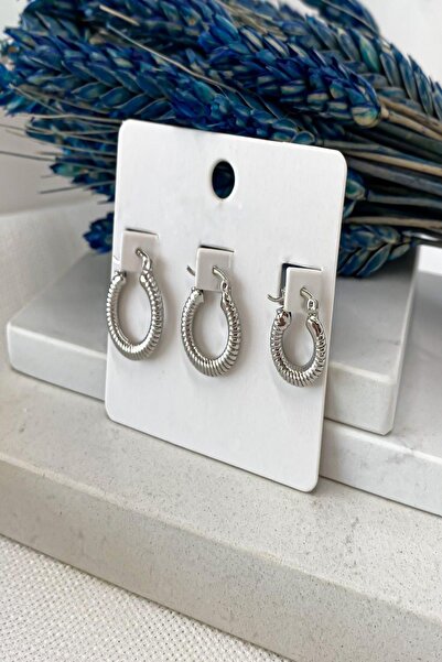 DEMOKAN Women's Earrings 3-Piece Combination Striped Hoop Earrings