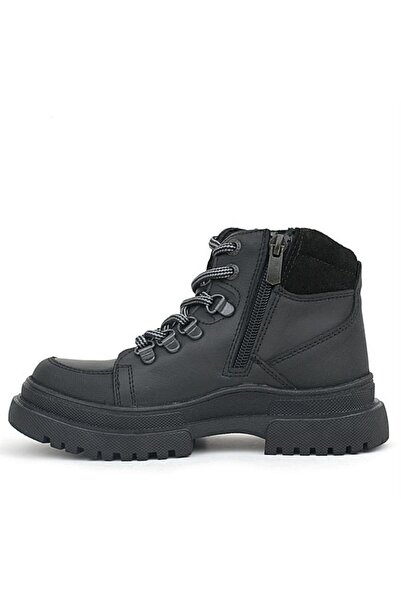 Rakerplus Black Genuine Leather - Children's Boots with Zipper and Laces