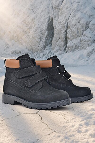 Rakerplus Neson Справжня шкіра Чорний нубку Чоловічі дитячі черевики на липучках