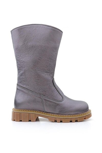 Rakerplus Genuine Leather Platinum Zippered Long Girl's Boots