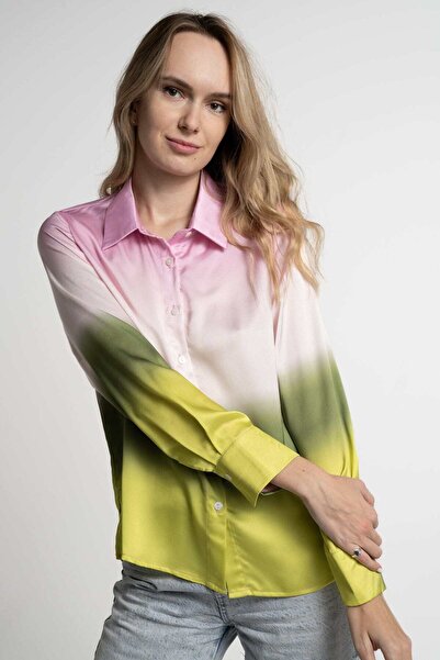 mica Women's Colorful Long Sleeve Button-Up Shirt