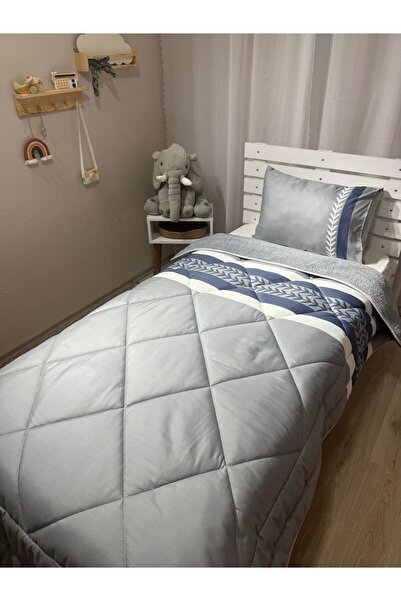 yok yok evim eve dair her şey Welsoft Fluffy Double-Sided Defne Borded Patterned Single Duvet Sleeping Set