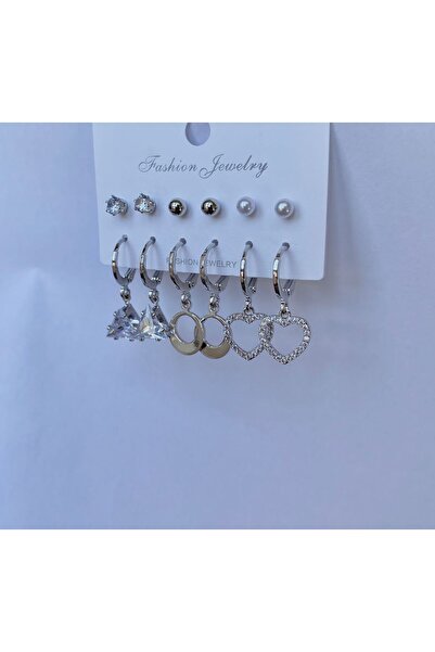 DEMOKAN 12 Pieces Triangle Zircon Stone Women's Heart Earrings