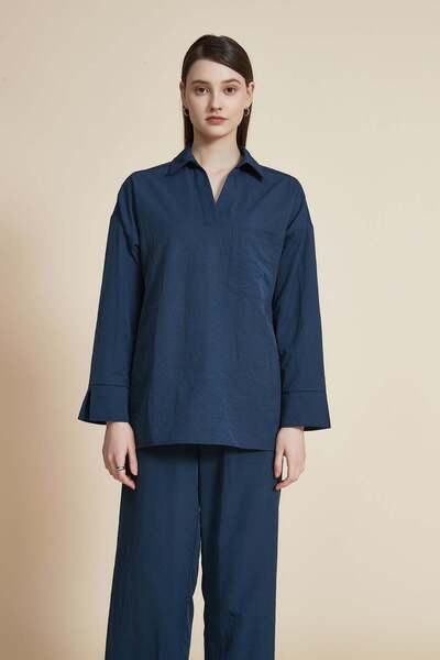 Yola بلوزة سادة بطول الخصر وأكمام واسعة