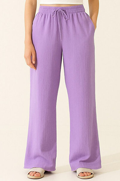 Mogi Butik Pantaloni Palazzo din muselină, ușor transparenți, cu talie elasti...