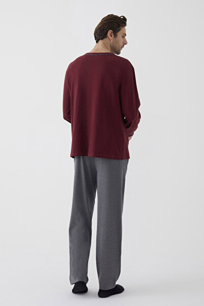 koza iç giyim Чоловічий бавовняний піжамний комплект з довгими рукавами, коміром та кишенями