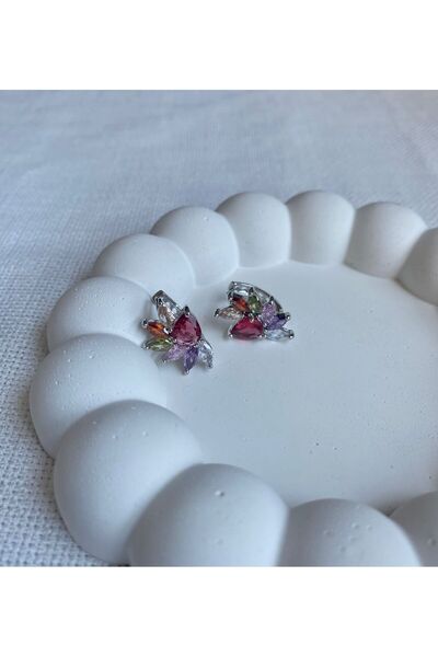 DEMOKAN Colorful Stoned Half Flower Women's Earrings - Special Series