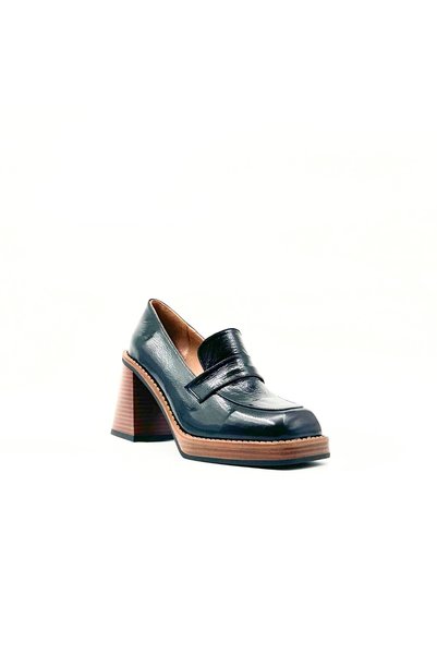 Folle Black Patent Leather Heeled Loafer – 8 cm Block Heel, Platform Sole