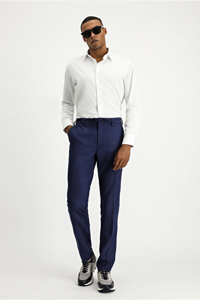 Kiğılı Super Slim Fit Ekstra Dar Kesim Beli Lastikli İpli Desenli Likralı Klasik Kumaş Pantolon
