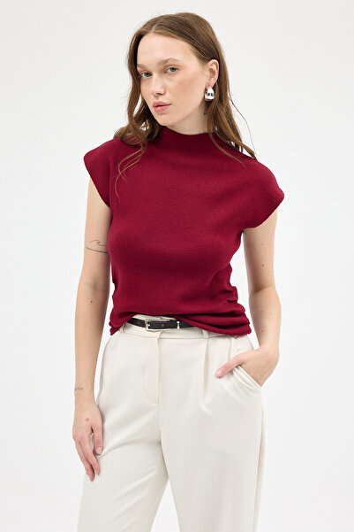 Rays Burgundy Gathered Side Knitwear Blouse 2306