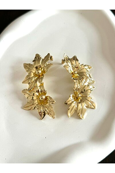 DEMOKAN Kadın Küpe Old Money Seri Büyük Taç Çiçek Hafif Kararmaz Küpe