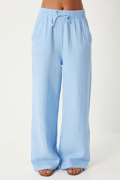 Balenbi Women's Lightweight Transparent Elastic Waist Palazzo Muslin Pants 1096