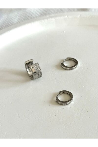 DEMOKAN أقراط نسائية بتصميم خاص مكونة من 3 قطع - حلقة صغيرة وتفاصيل حجرية غير...