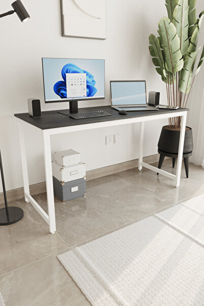 Flinder Siyah/Beyaz 140x60 Çalışma Masası, Bilgisayar Masası, Ofis Masası, Me...