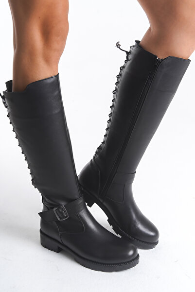 Solo Bag Γνήσιο δέρμα μαύρο με λεπτομέρεια με κορδόνια στην πλάτη και αγκράφα σε μαύρο κομψό στυλ