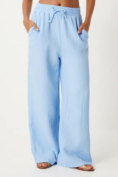 Balenbi Women's Lightweight Transparent Elastic Waist Palazzo Muslin Pants 1096