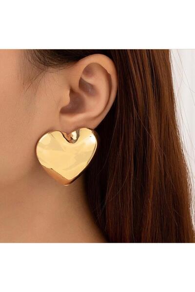 DEMOKAN Kadın Küpe Büyük Tombul Kalp Çelik Küpe