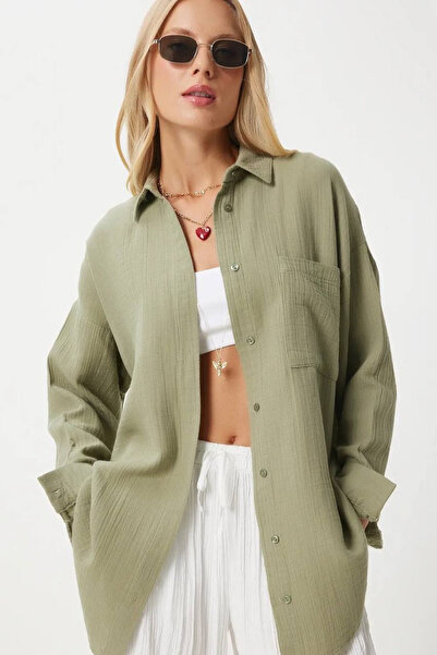 Mogi Butik Cămașă de bază din muselină pentru femei, 100% bumbac, cu buzunare...