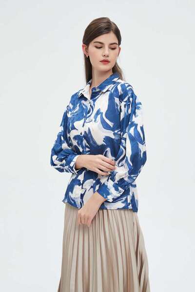 Nichii Women's Long Sleeve Blouse with Collar and Front Buttons