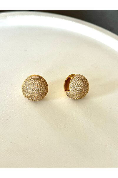 DEMOKAN Kadın Küpe Vip Seri Ful Zirkon Taş İçi Boş Top Küpe