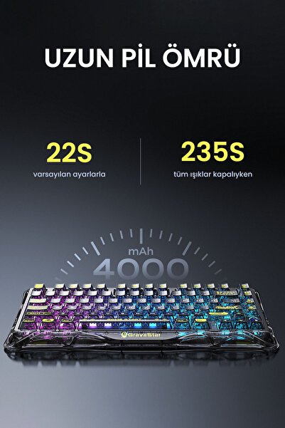 Gravastar K1 Lite Transparent Black:75%,Pre-Lubed Switches,RGB,Wireless/Wired,4000mAh,Multi-Platform