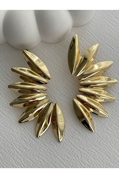 DEMOKAN Kadın Küpe Old Money Seri Yarım Çiçek Yaprak Detay 5cm Küpe