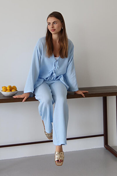 Balenbi Women's Lightweight Transparent Elastic Waist Palazzo Muslin Pants 1096