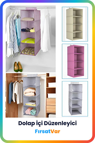 FırsatVar Dolap Içi Düzenleyici 4 Gözlü Bölmeli Katlanabilir Kumaş Elbise Giysi Tişört Rafı Organizer
