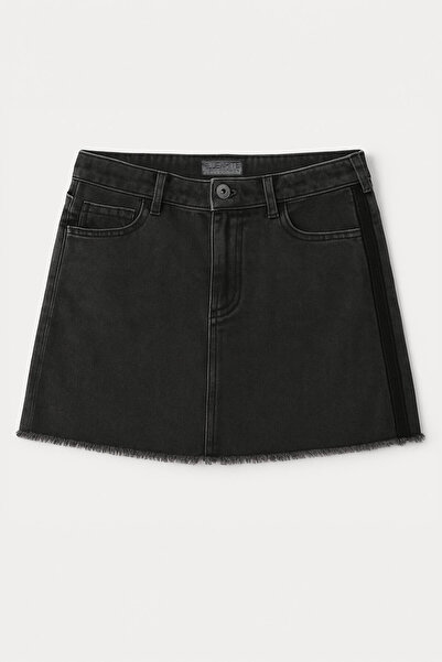 Bluewhite Fusta mini din jean cu ciucuri cu talie înaltă