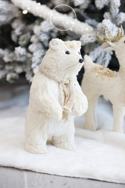 Dekorsende Χριστουγεννιάτικο Στολίδι Αρκουδάκι με Χρυσό Κεντημένο Φουλάρι Λευκό 45 εκ.