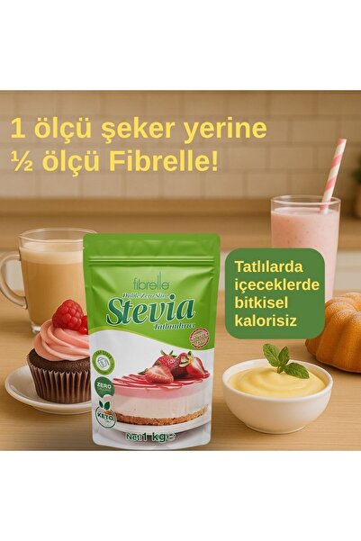 Fibrelle Double Zero Slim Stevia Toz Tatlandırıcı 1 kg - Kalorisiz Yoğun Tatlandırıcı / Ketojenik Eko Boy