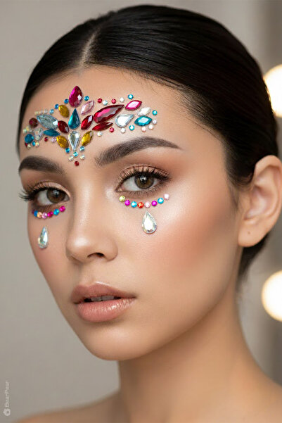 BP Tattoo Lotus Gökkuşağı Renkli Kendinden Yapışkanlı Yüz Taşı Face Gems