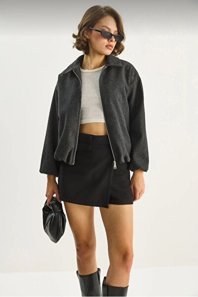 Safgiyim44 Lined Zippered Bomber Jacket with Elastic Waist