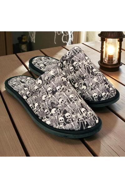Chochili Papuci de casă cu talpă moale cu model schelet negru pentru femei