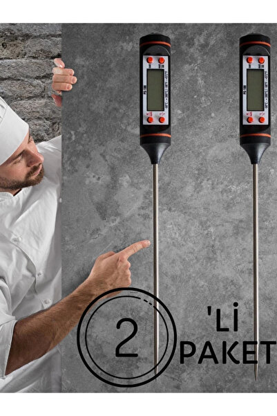 edewatt Dijital LCD 2 Adet Siyah Renk Gıda Yemek Termometresi Yemek Isı Ölçer Pil Hediyeli