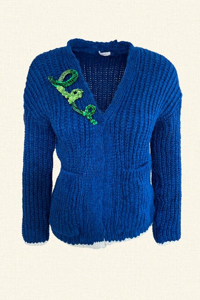 GZ Design Green Embroidered Blue Color Cardigan