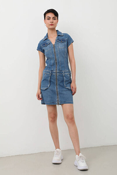 BANNY JEANS Γυναικείο τζιν φόρεμα με τσέπη με φερμουάρ