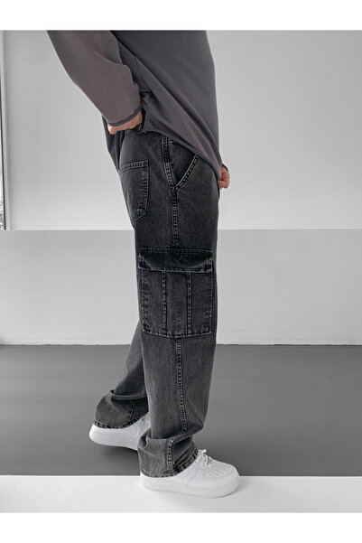 NO1 KONSEPT Anthracite Oversize Gabardine Trousers with Cargo Pockets