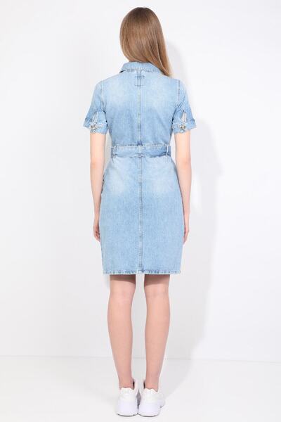 Bluewhite Rochie de damă, albastru deschis, cu două buzunare, cu centură, croială normală