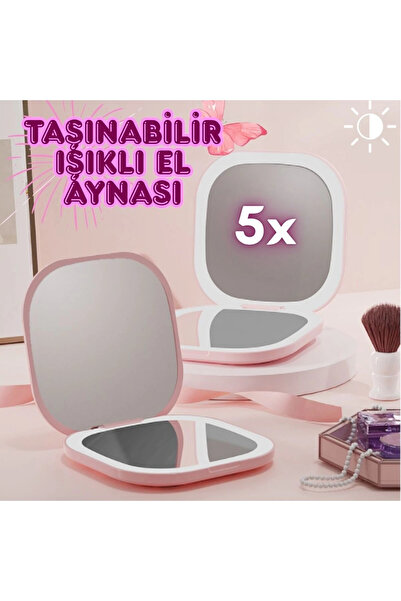 edewatt Işıklı Büyüteçli Cep Aynası, Makyaj USB Şarjlı Katlanır Dokunmatik LED Seyahat El Makyaj Aynası