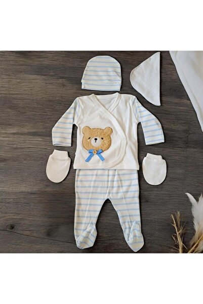 Lui Baby Ayıcıklı Süzene Nakışlı % 100 Pamuk Yenidoğan Kıyafetleri 10'lu Hastane Çıkışı Seti