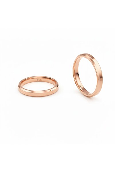 deren gümüş 3mm Kenar Pahlı Parlak Rose Gümüş Alyans