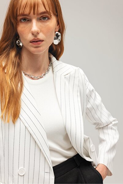 Saade Бяло раирано бизнес яке с двойно закопчаване и копчета