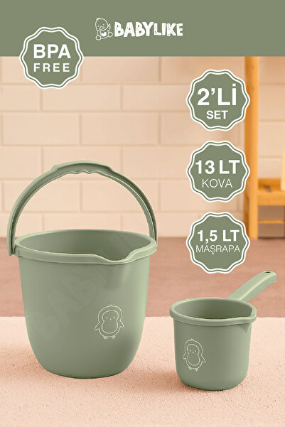 Babylike Çocuklar için 2'li Banyo Seti- Kulplu Kova & Oluklu Maşrapa